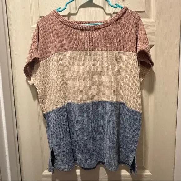 ⭐️ 3/$21 ⭐️ First Love Pink, Cream, and Blue Colorblock Sweater M NWT - Picture 8 of 9